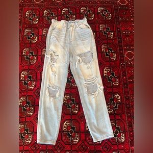 Kancan Women's “Mom Jeans” Straight High Waist Ripped Jeans.